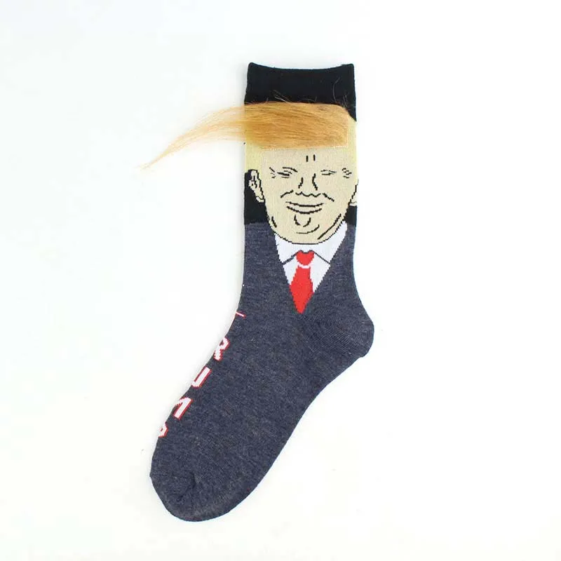 Забавные носки для взрослых, до середины икры, с рисунком Дональда Трампа, дурак кусо, странные, США, президент, 3D, поддельные светлые волосы, республиканский политика, бизнесмен - Цвет: Gray Trump Blond