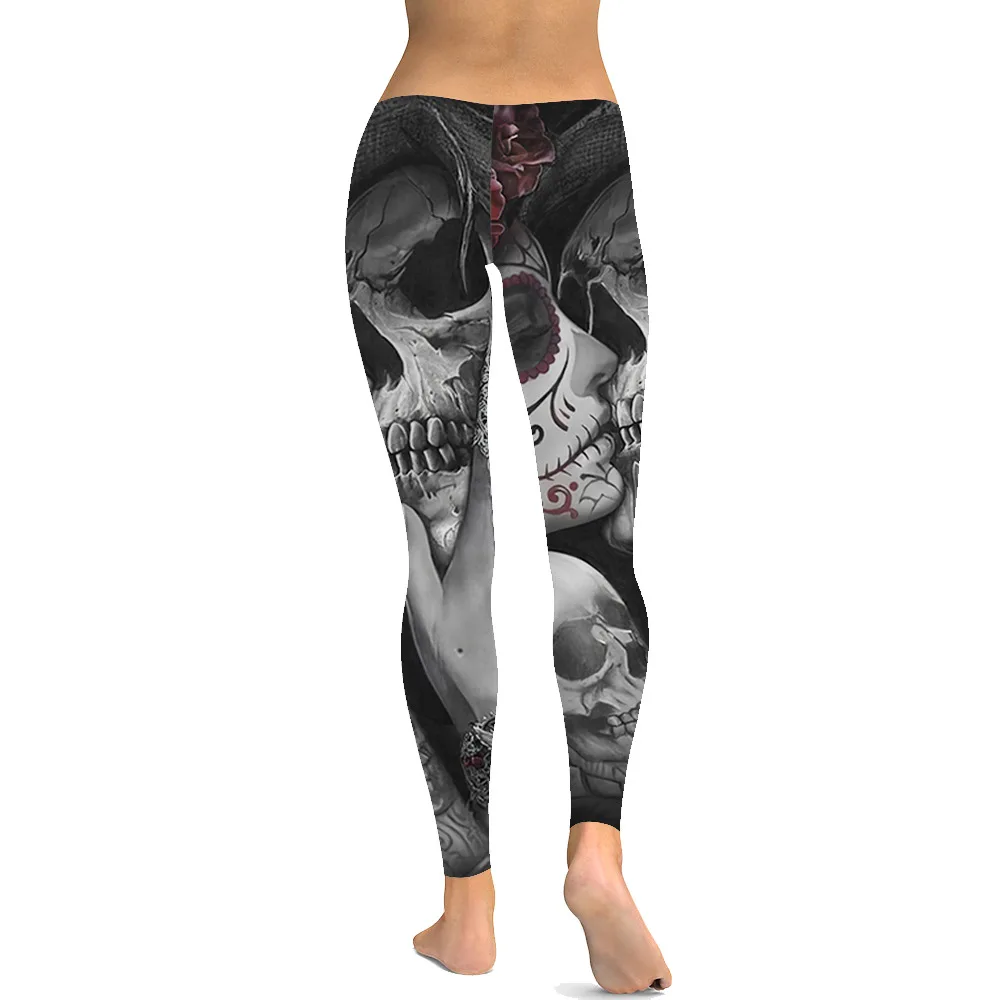 LEIMOLIS Zombie bride skull Gothic black print push up leggings plus size women fitness workout punk high waist spandex leggins