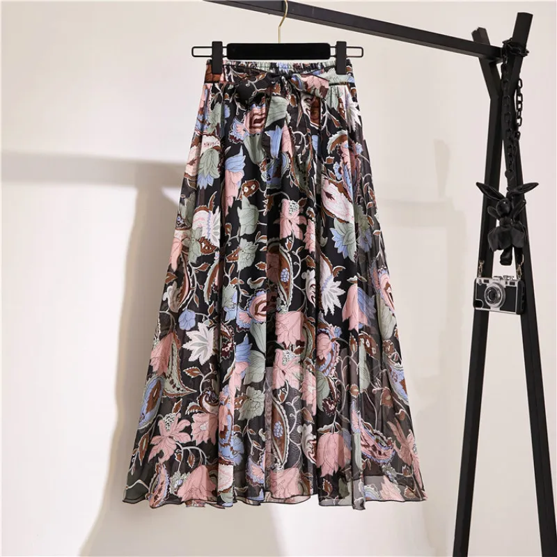 hoop skirt TFETTERS 22 Color Chiffon Floral Long Skirt Spring/summer 2020 New Bohemian Skirt  Long High Waist Beach Skirt Womens Clothing white denim skirt Skirts