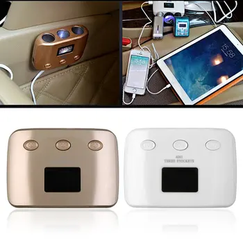 

12v-24v High Quality White/Golden New 3 Socket Car-Charger Cigarette Lighter Adapter Car Splitter 3.1A 2 USB Port Switch