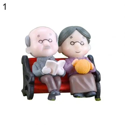 Mini Park Bench Grandpa Grandma Model Miniature Plastic Garden Statues Landscape Garden Decor Ornament Sculptures 1