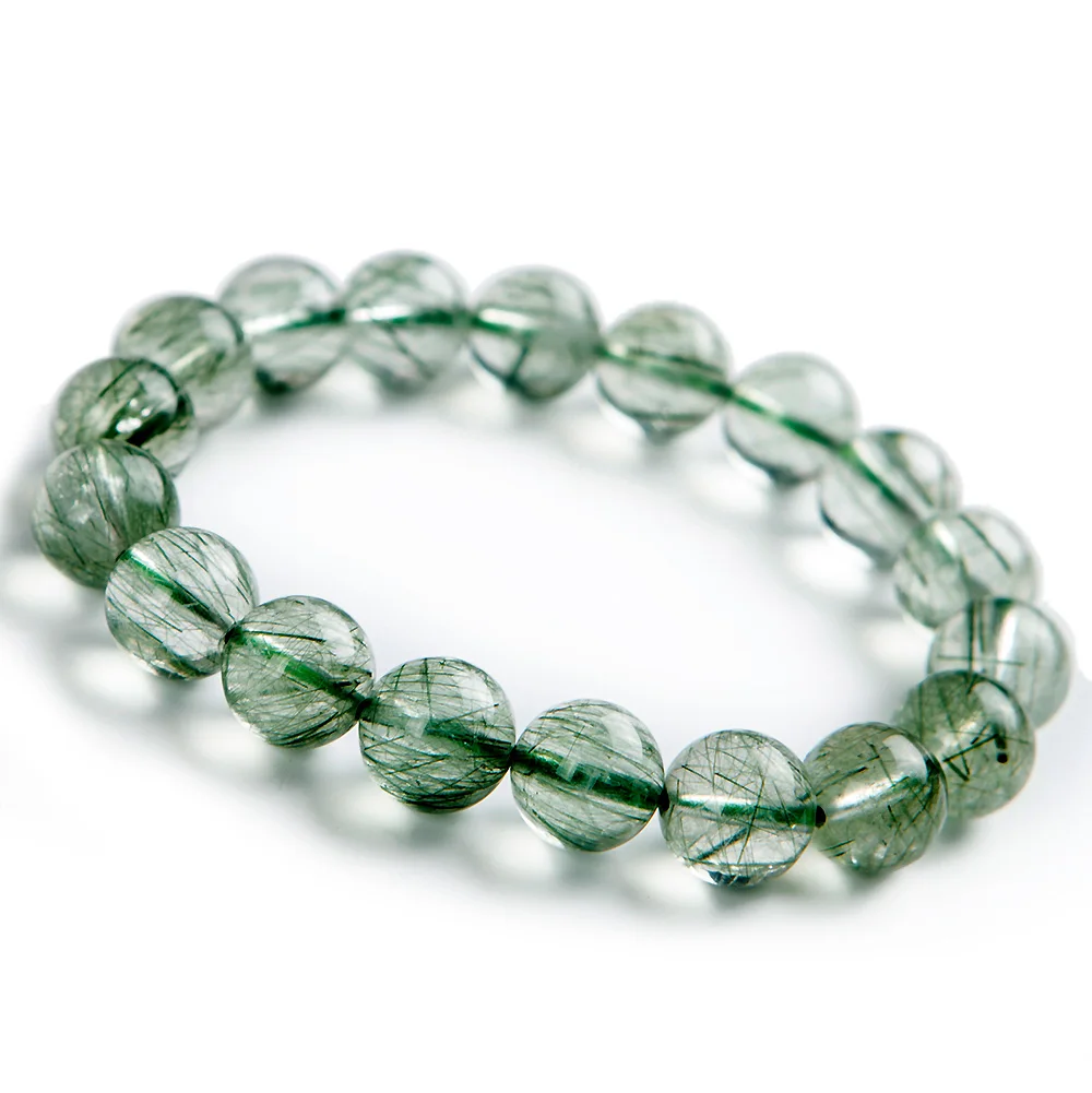 

11mm From Brazil Natural Green Rutilated Quartz Gemstone Bracelet Women Men Stretch Crystal Round Beads Wealthy Bracelet AAAAA