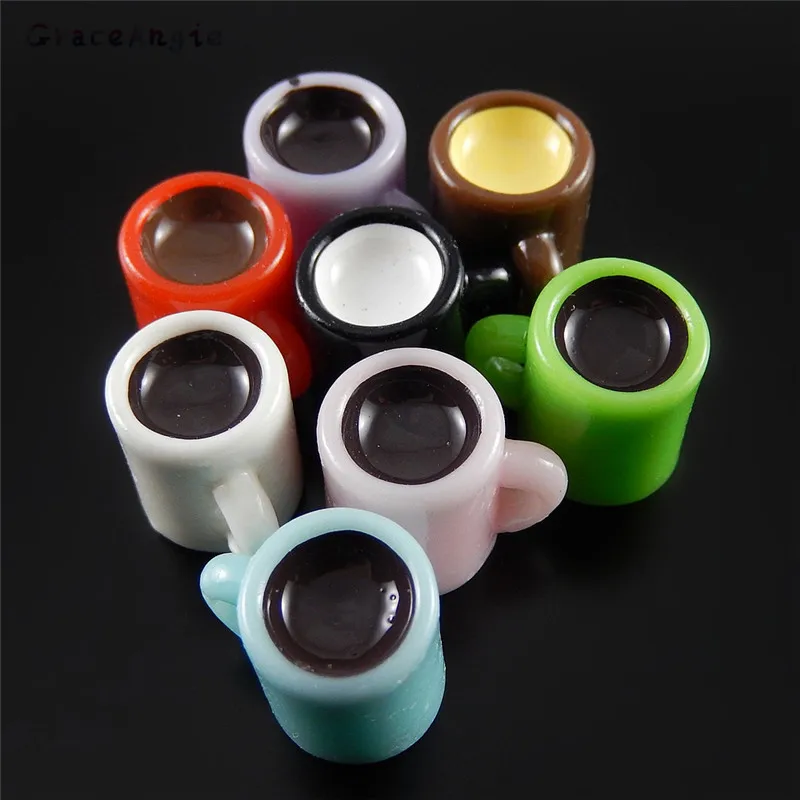 10PCS Colorful Resin Small Coffee Cup Charms Necklace Pendant For