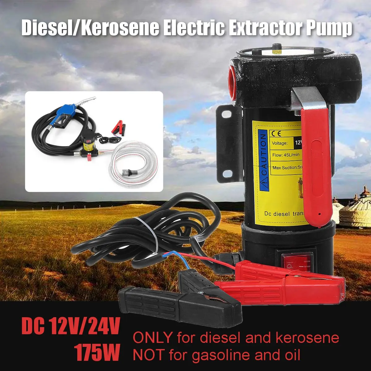 

12V/24V 175W Diesel/Kerosene Electric Transfer Fuel Pump Metal Fluid Extractor 45L/min Fuel Supply System Auto Accessories