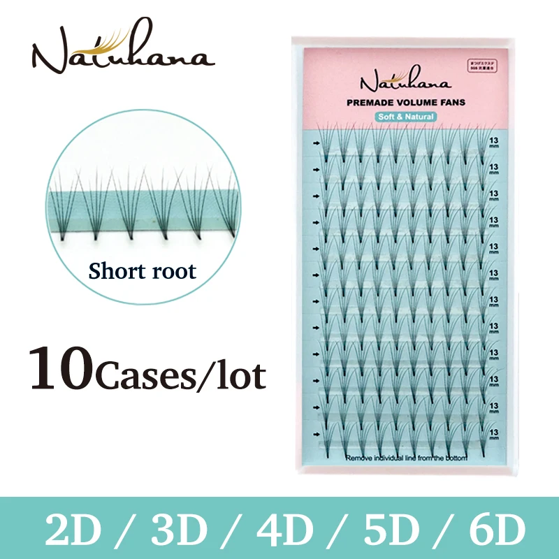 

NATUHANA 10Cases Premade Russian Volume Fans 2d/3d/4d/5d/6d Eyelashes Short Stem Lash Pre made Eyelash Extensions Supplies