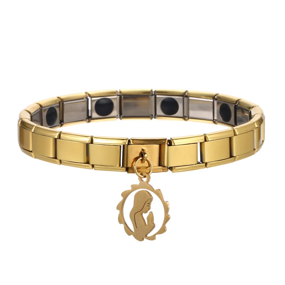 SG709-1137-gold Новая мода нержавеющая сталь германий магнитный браслет для женщин мужчин замок сердце крест Chrams здоровья стрейч энергии браслет - Окраска металла: SG709-1137-gold