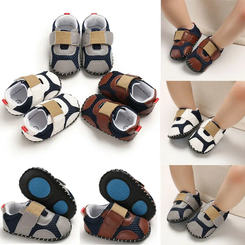 Newborn Baby Boy Girl Soft Sole Newborn PreWalker Blue Pram Anti-slip Sneaker Shoes Slippers Trainers 0-18 Months