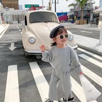 

3333 2020 Spring New Girls' Suit Korean Lace Up Open Back Suit Top Casual Pants Children's Two Piece Set