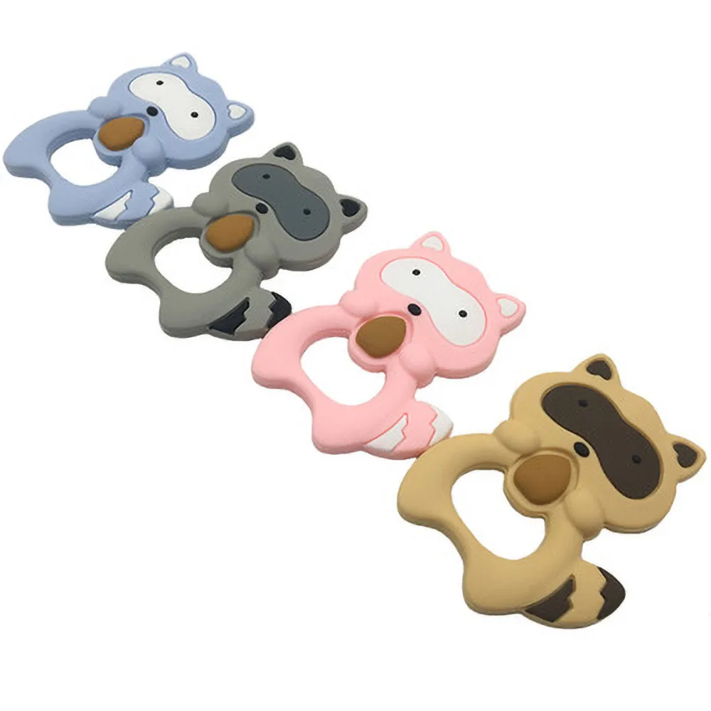 Baby Silicone Teethers Food Grade Silicone Cartoon Small Raccoon Teether DIY Teething Toys For Teeth Infant Baby Teethers