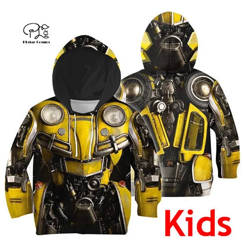 Kids Hoodies Одинаковые комплекты для семьи детские толстовки с объемным принтом «Bumblebee доспехи» Толстовки для мамы и дочки/жилет/куртка/футболки - Цвет: Kids Hoodies