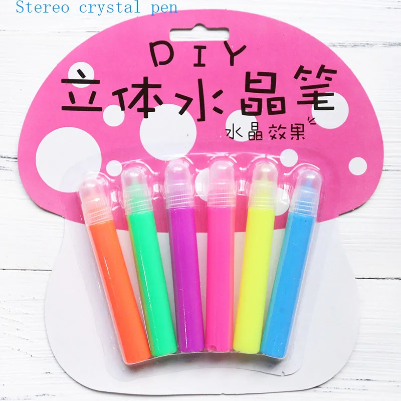 Stereo crystal pen 6 шт./компл. маркеры стерео 6 видов цветов "сделай сам", в стиле хараюку, расцветки граффити цветными ручной работы пузырь желе люминесцентная лампа с украшением в виде кристаллов светящийся керамический текстильная ручка - Цвет: Stereo crystal pen