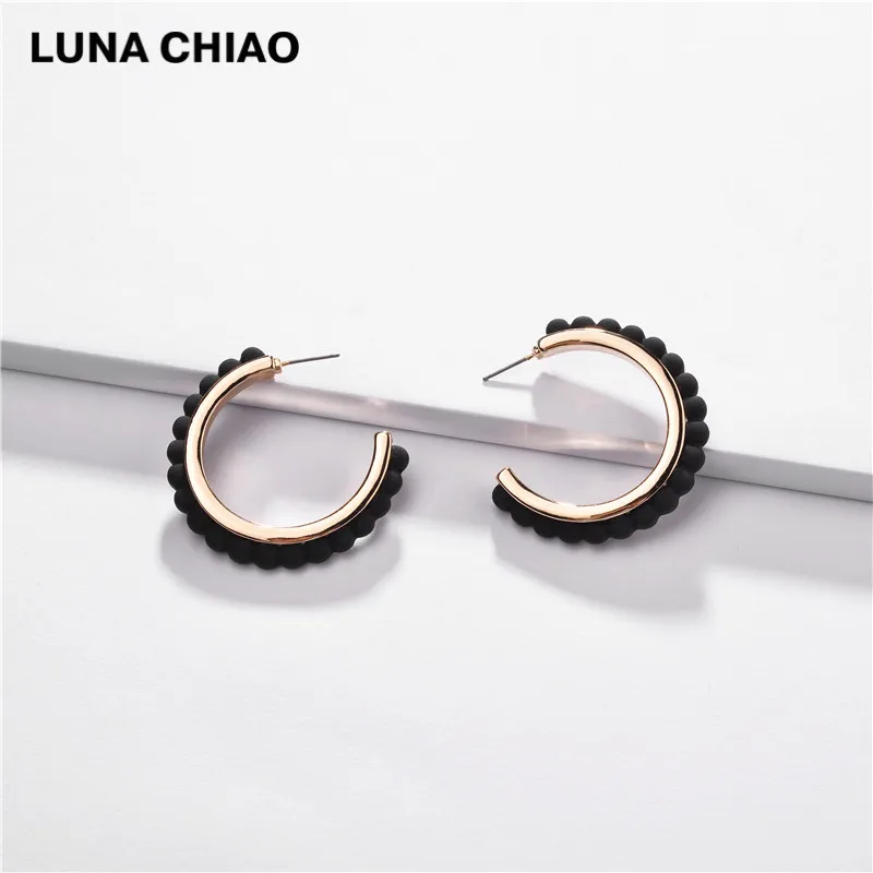 LUNA CHIAO, модные ювелирные изделия, резиновое покрытие, цветные серьги-кольца, женские массивные серьги, бижутерия - Окраска металла: black