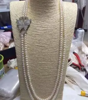 

Fashion jewelry Free Shipping sterling silver cherry necklace> double strands 9-10mm round south sea white pearl necklace 22-24