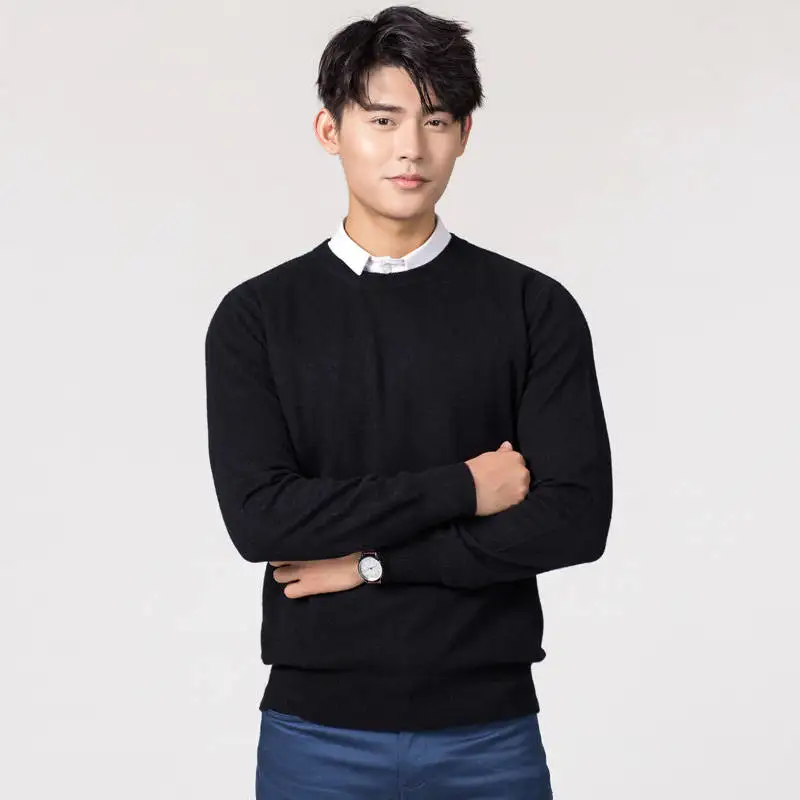 Мужские пуловеры, новинка зимы, модный свитер Vneck, кашемировые и шерстяные вязаные Джемперы, Мужская шерстяная одежда, Лидер продаж, стандартные мужские топы - Цвет: Oneck black