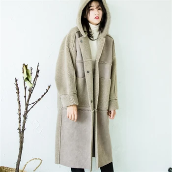 

Casaco Feminino 2019 Lamb Faux fur Coat Autumn Winter Classic Simple Maxi Hooded Coat Female Robe Outerwear Thick Fur jacket