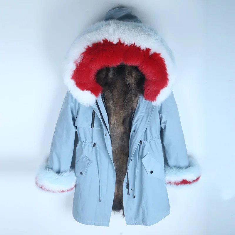 3 smoky blue coat Женская длинная уличная парка с подкладкой из натурального меха енота зимняя куртка с воротником из натурального Лисьего меха Толстая теплая верхняя одежда пальто из натурального меха - Цвет: 3 smoky blue coat