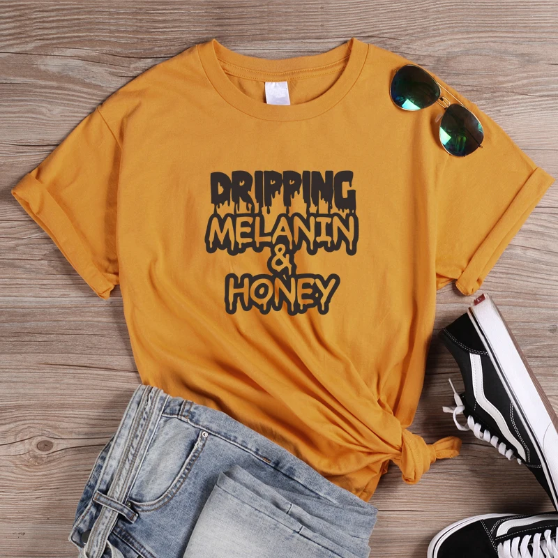 Женские футболки с надписью "Dropping Melanin honey" в стиле Харадзюку, хипстер, уличная хлопковая футболка, графическая футболка