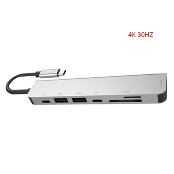 

7 in 1 USB-C Hub Dock Aluminum Alloy 4K HD 30HZ Dual USB 3.0 Port Adapter PD USB C Slot SD & TF Card Reader
