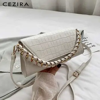 

CEZIR Stone Pattern Luxury Chain Shoulder Bag For Women High Quality PU Leather Baguette Handbag Female Flap Crossbody Messenge