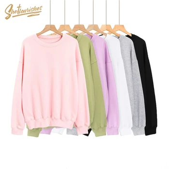 

Sheflourishes Autumn Womens Pullover hoody Casual Loose O neck Long Sleeve Pink Sweatshirts Basic tracksuit Mujer Moletom Korean