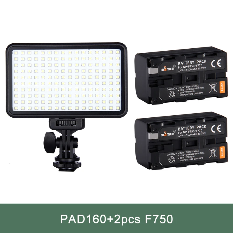 with 2pcs F750 MAMEN 160 светодиодный кольцевой светильник с регулируемой яркостью для фотосъемки, светодиодный светильник для студийной фотосъемки, для Youtube, прямая передача на телефон, DSLR, красивый светильник - Цвет: with 2pcs F750