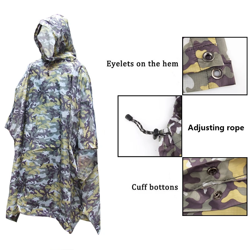 3 In 1 Outdoor Military Waterproof Raincoat Rain Coat Men Women Awning From The Motorcycle Poncho Picnic Mat | Спорт и развлечения