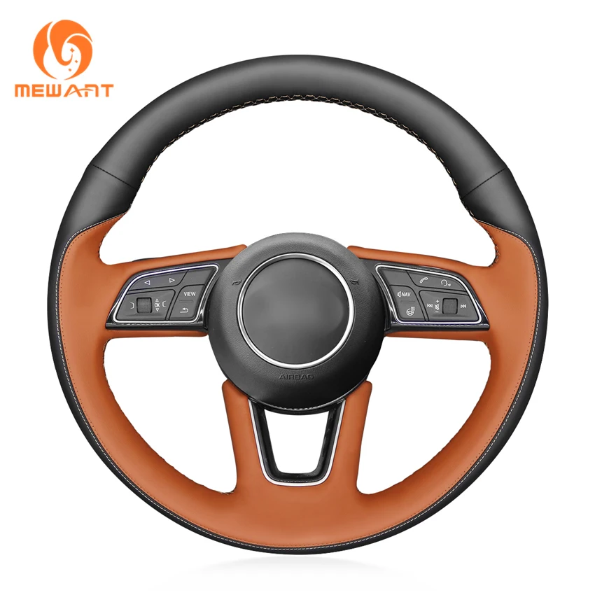 

MEWANT Dark Brown Black Artificial Leather Steering Wheel Cover for Audi A1 (8X) Sportback A3 (8V) A4 (B9) Avant A5 (F5) Q2