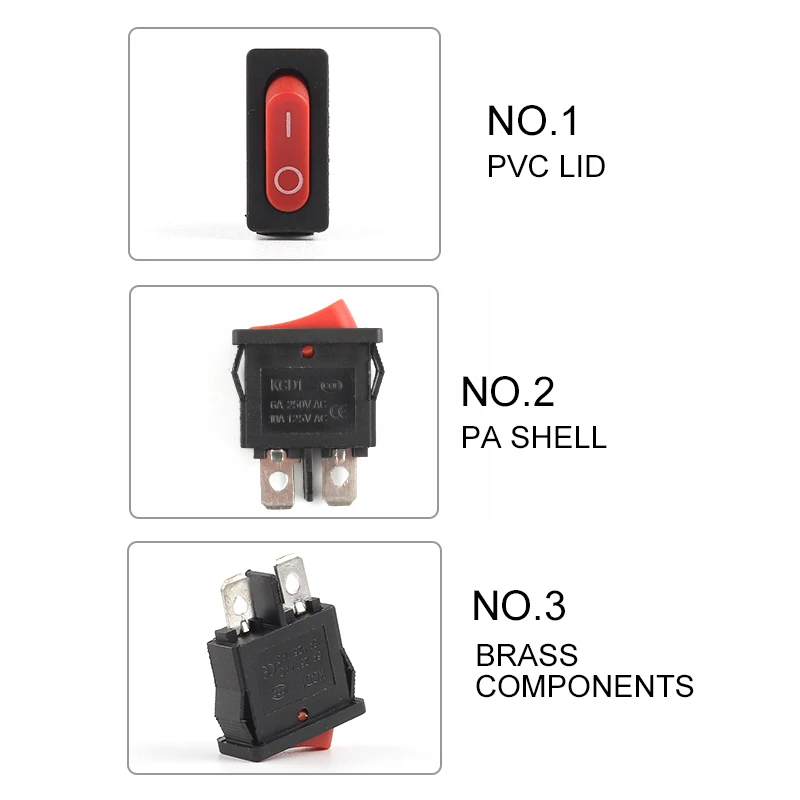 5 PCS/Lot KCD1 21X9.5mm 2Pin 2 Position Rocker Switch Snap in ON-OFF Black Red White Push Button Boat Switch 6A 250V/10A 125V