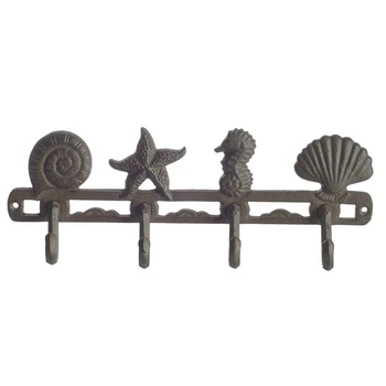 

Cast Iron Wall Hangers Hippocampus Stars and Shells with 4 Hooks - Wall-Mounted Decorative Cabinets