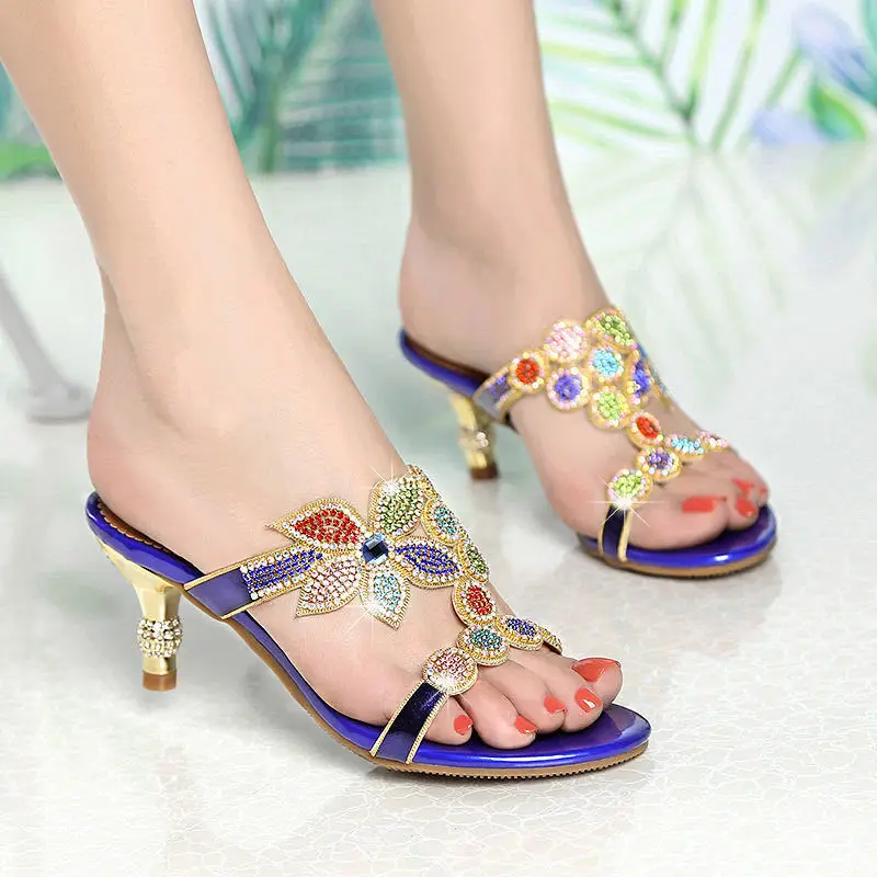 WUYAZQI Women's slippers thin heel inlaid with diamond women's slippers leather women's sandals fashion sandals women's shoes B8