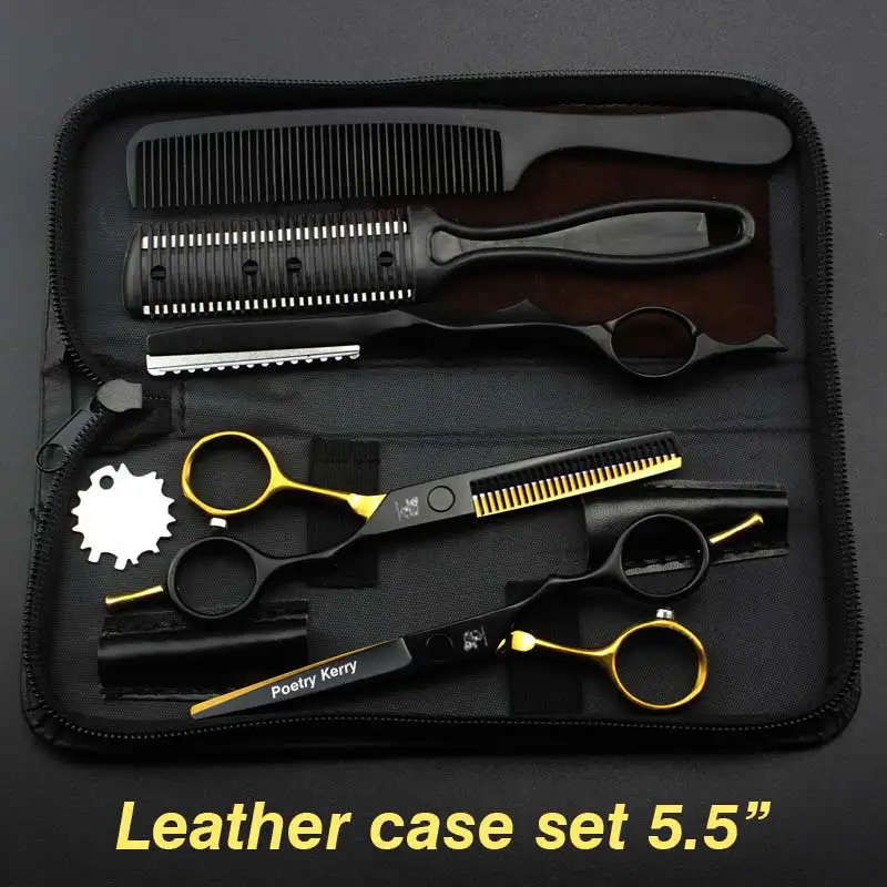 Leather case set 5,5/6 дюймов poem Kerry "профессиональный комплект для ухода за шерстью домашних животных, прямые ножницы и изогнутые детали - Цвет: Leather case set