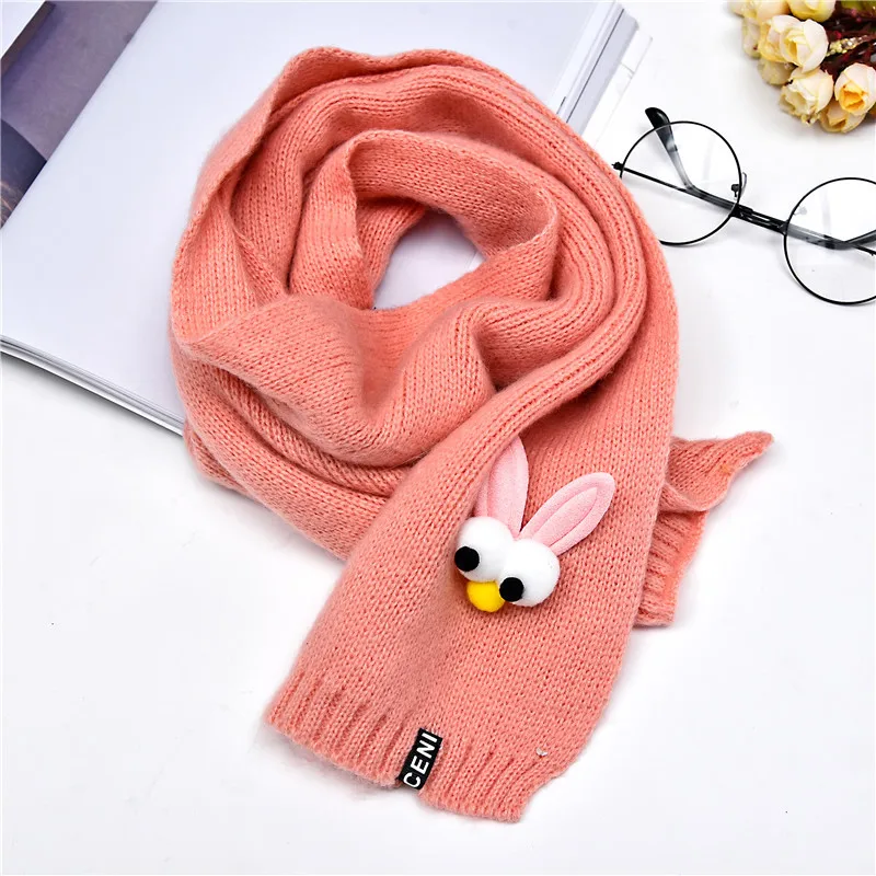 Rabbit Coral Pink Вязаный шерстяной шарф для девочек и мальчиков; шарфы для детей; сезон осень-зима; шейный платок для детей; теплые аксессуары для улицы - Цвет: Rabbit Coral Pink