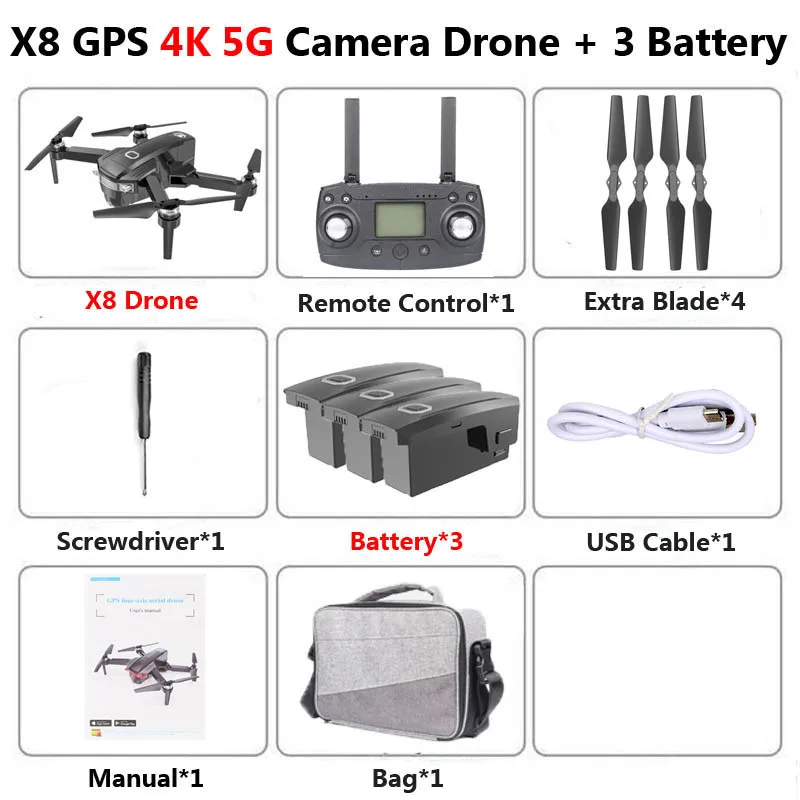 X8 складной Профессиональный бесколлекторный Дрон с двойной камерой 4K HD 5G gps WiFi FPV широкоугольный Радиоуправляемый квадрокоптер Вертолет игрушка SG906 - Цвет: X8 4K 3B Bag