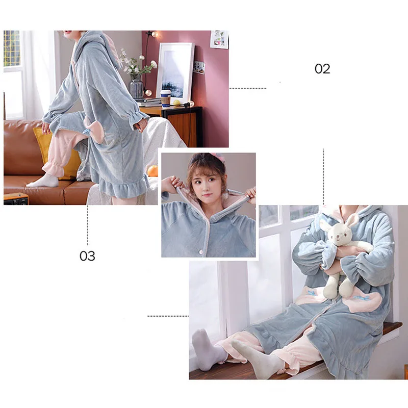 Пижамы для женщин, зимний теплый милый халат для сна с капюшоном, мультяшная Пижама, Женский пижамный комплект, теплая Домашняя одежда, Пижамный костюм