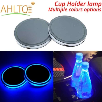 

2X Car Dome LED Cup Holder Automotive Interior Lamp USB Multi- Colorful Atmosphere Light Drink Holder Anti-Slip Mat Product Bulb