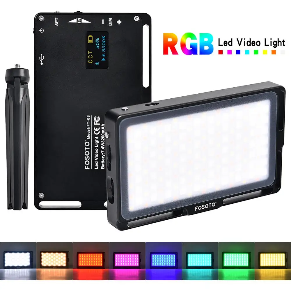 

Светодиодный светильник FOSOTO RGB, мини-светильник для фотосъемки 2500K-8500K, полноцветный студийный светильник с регулируемой яркостью, заполняющий светильник с oled-экраном