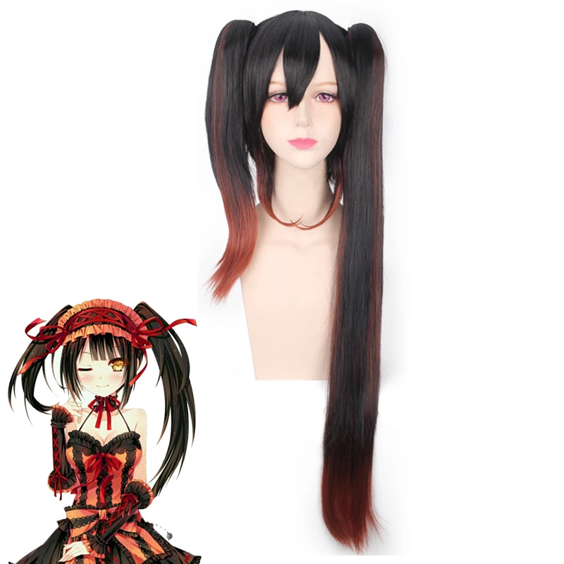 

High Quality DATE A LIVE Tokisaki Kurumi Cosplay Wig Heat Resistant Synthetic Hairpiece Black Brown Gradient Sexy wigs