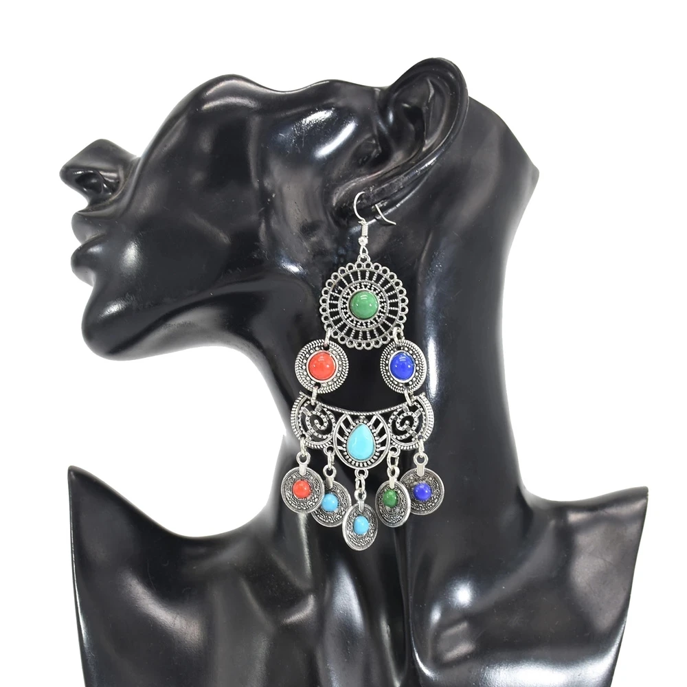 Strass Pendenti Orecchini A Goccia Pendenti In Argento Sterling 925 - Stile Zingaro/etnico Boho Con Gancetti, Perfetti Per Un Look Unico Tappi Orecchie Per Dormire - Foto 9