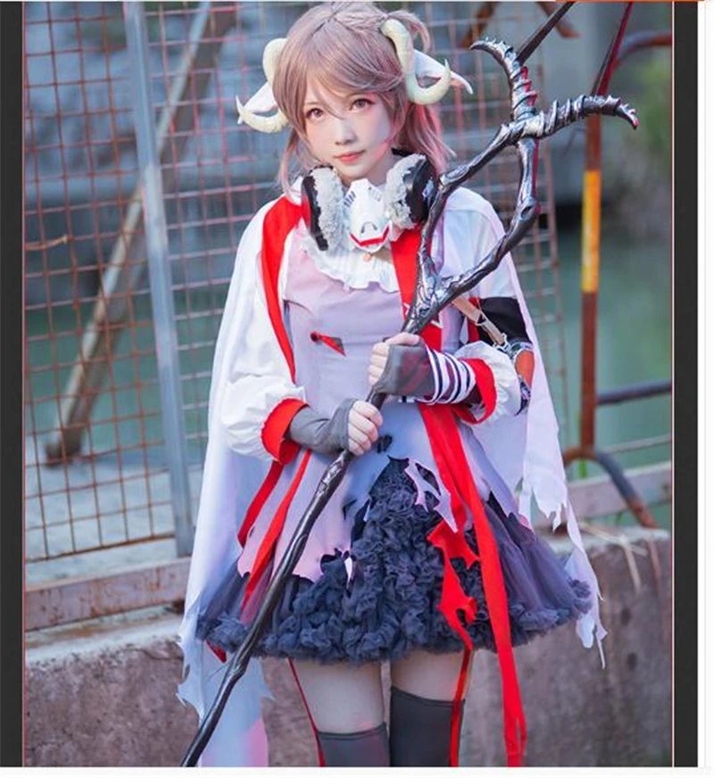 

Anime Arknights Eyjafjalla Cosplay Little Sheep Dress Costume Women Lovely Halloween Party Dress H