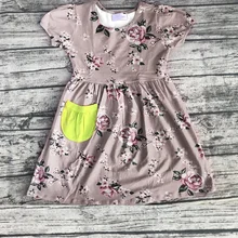 Весна-зима, Лидер продаж, изысканное розовое платье с оборками и цветочным рисунком для девочек детская одежда 100 хлопок, длина до колена, с карманом