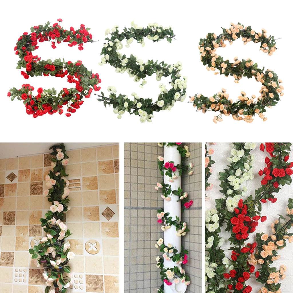 1.8m 69 Heads Artificial Rose Fake Flower Vine Home Garden Wall Plants Decor