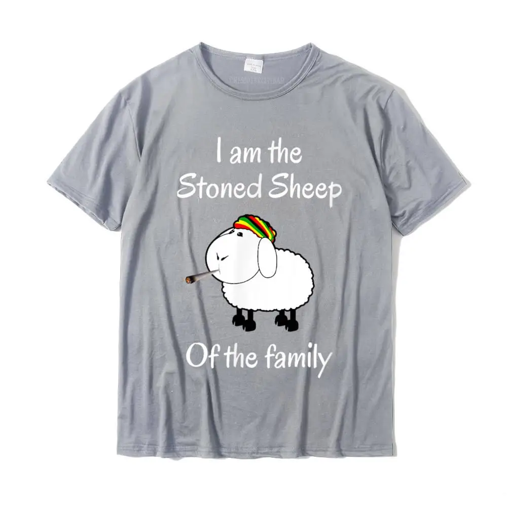 Casual Leisure VALENTINE DAY 100% Cotton Round Neck Young T Shirt Design Clothing Shirt New Design Short Sleeve T-shirts I am the stoned sheep of the family - Cannabis weed stoner T-Shirt__MZ23712 grey