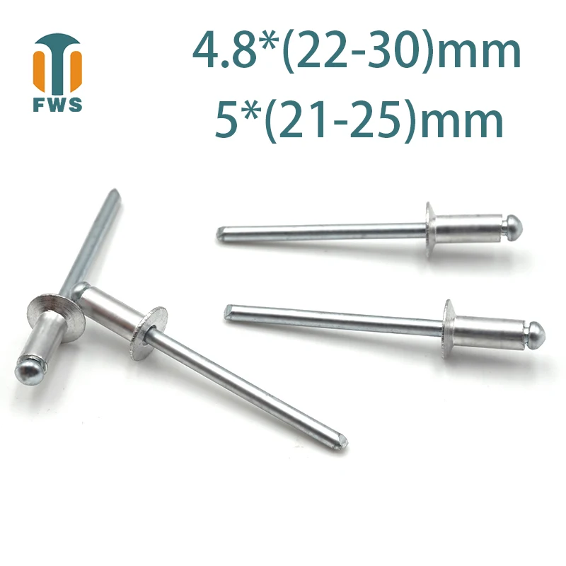 

10PCS M4.8 M5 Multi Size Aluminium Open End Countersunk Head Break Mandrel Blind Nail Pop Rivets for Furniture Car Aircraft