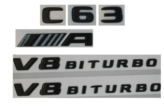 4pcs Gloss Black Черный глянец для C63 AMG V8 BITURBO багажник значок на крыло эмблемы для Mercedes Benz W205 - Цвет: 4pcs Gloss Black