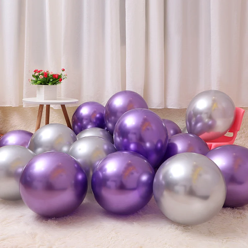 200 шт. 10/12 дюймов хром шары из латекса цвета металлик надувные Globos воздушный шар с гелием День рождения украшения дети балон - Цвет: Silver Purple