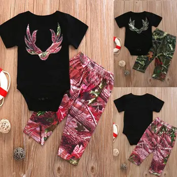 

Newborn Baby Boys Short Sleeve Tops Romper+Camo Pants Outfit Set Clothes 0-3T