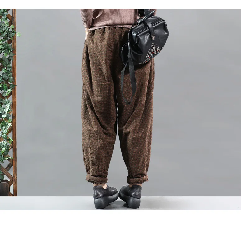 Зимние женские брюки большого размера с подкладкой, Теплые повседневные брюки, новинка, эластичная резинка на талии, свободные женские ретро брюки универсальные