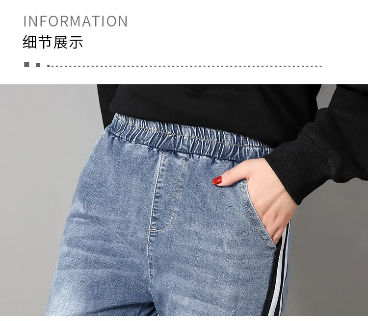 Женские джинсы-шаровары с эластичной резинкой на талии, весна, стиль, корейский стиль, полосатые обтягивающие капри