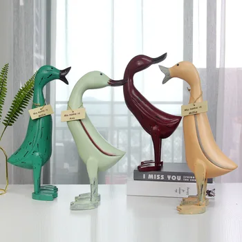 

[HHT] Nordic Pine Wood Crafts Hand-carved Painted Duck Sculpture Desk Ornaments Home Decoration Retro Vintage Old Style
