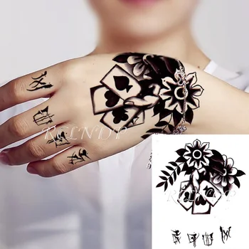 

Waterproof Temporary Tattoo Stickers Dark Playing Card Flowers Symbol In Hand Fake Tatto Flash Sticker Tatoo for Women Men girl